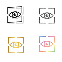 view icon. eye retina scan symbol. Recognition and authentication  icon black, golden and color vector set