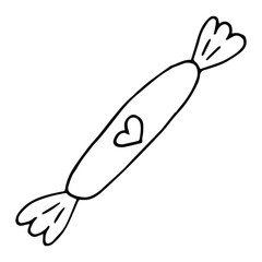 Hand drawn simple candy with little heart. Sweet concept. Doodle illustration.
