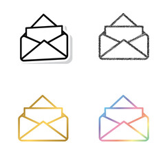  mail icon. The envelope. vector open email  icon black, golden and color vector set