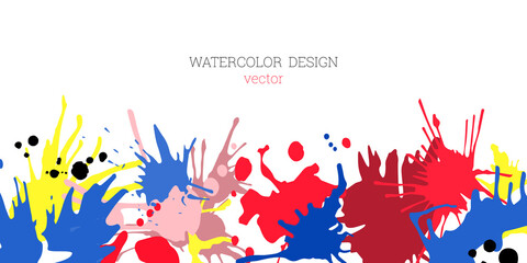 Splashes of paint. Blots. Creative bright watercolor background, banner, cover design. Art design in an abstract style.