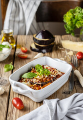 Parmigiana is an Italian traditional dish with eggplants