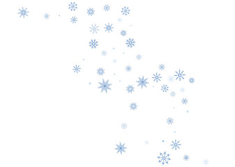 Blue delicate openwork snowflakes scatter on a white background. Festive background, postcard design, wallpaper