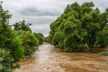 Fototapeta na wymiar Threatening flood on the Wupper near Leverkusen, Germany