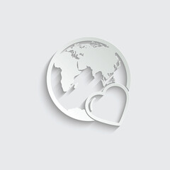 paper global earth icon with heart  love sign valentines day icon