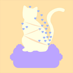 Cute white furry cat for valentine card