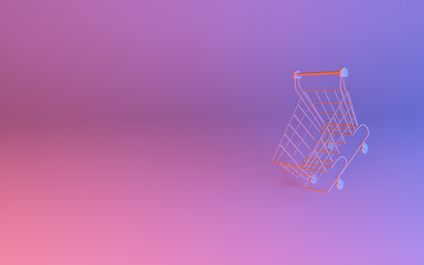 Shopping cart on a colored background. 3d render.