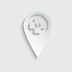 paper map pointer with hospital icon vector medical clinic sign