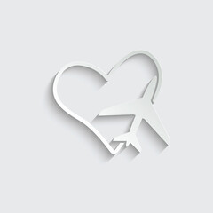 paper  Plane  with heart icon. love travelling 