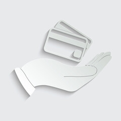 paper hand holding Credit or bank card money icon