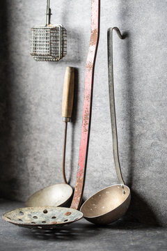 A collection of vintage utensils