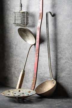 A collection of vintage utensils