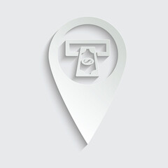 paper map pointer with atm  money icon. Money from atm vector sign