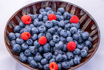 bowl of blueberries and raspberries