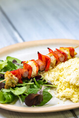 Chicken skewer with red pepper and sausage