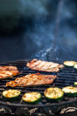 pork and zucchini, garden grill with charcoal