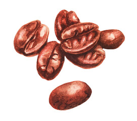 Group of coffee beans. Watercolor