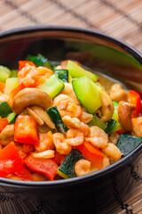 cooked vegetables salad with shrimps and cashew nuts