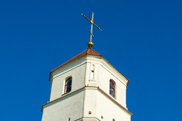 Old medieval European monastery tower of Romanesque architectural style