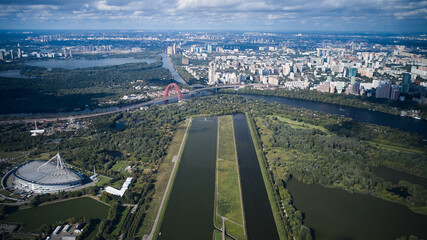 Rowing canal in the city aerial view