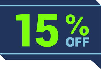 15% off. discount on dark gray and green sale tag, gift card text box. percentage discount number on the badge. Flat offer stamp. for use in online stores, flyers and digital marketing