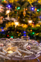 modern advent wreath with christmas tree