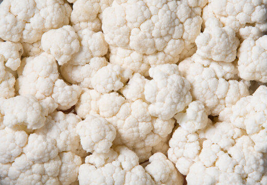Texture of raw white cauliflower ,flat lay copy space