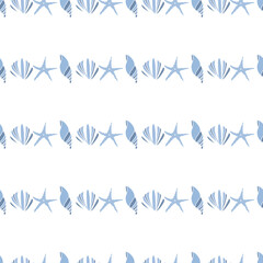 blue and white seashells seamless patterns