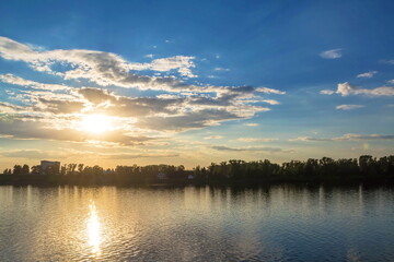 Fototapeta na wymiar Summer landscape with sunset over the river