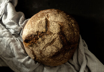 Bread on black background