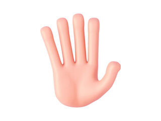 3d render, cartoon hand shows a palm with five fingers open or a stop sign. Finger counting gesture. Isolated on white background