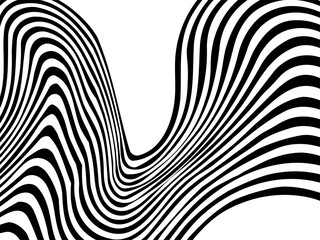Abstract background with black and white striped, futuristic waves