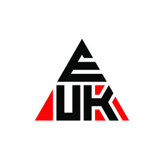 EUK triangle letter logo design with triangle shape. EUK triangle logo design monogram. EUK triangle vector logo template with red color. EUK triangular logo Simple, Elegant, and Luxurious Logo. EUK 