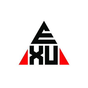 EXU triangle letter logo design with triangle shape. EXU triangle logo design monogram. EXU triangle vector logo template with red color. EXU triangular logo Simple, Elegant, and Luxurious Logo. EXU 