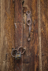 old wooden doors and doorknobs with locks...