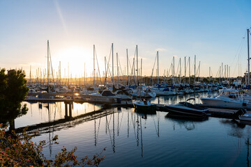 Fototapeta na wymiar A beautiful California sunset over the marina in San Diego County.