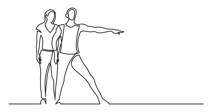 one line drawing of dancing man and woman couple modern dance