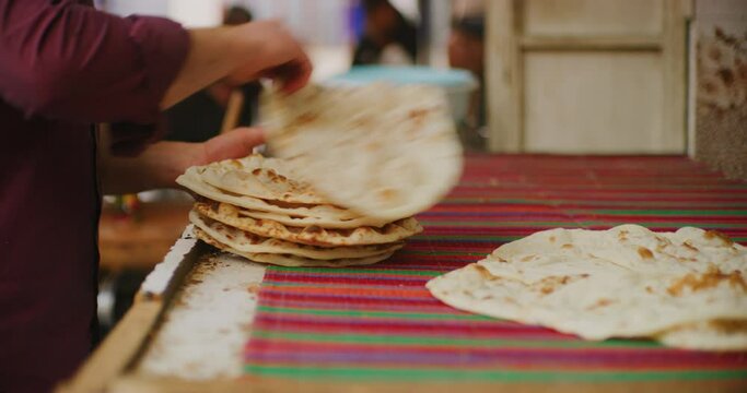 Fresh Naan Bread At A Traditional Bakery Between Tea Shops in Erbil, Iraq