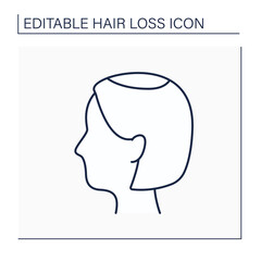 Hair loss line icon. Woman loses hair. Widening of midline part and noticeably decreased hair volume in vertex. Alopecia concept. Isolated vector illustration. Editable stroke