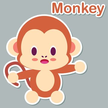 Cute Monkey vector illustration ready to print for kids learning animal and alphabet. Monkey mascot character in modern style. Monkey flash card, pop art chic patches, pins, badges, and stickers.