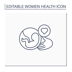 Prenatal care line icon. Care about not yet born baby. Solicitude throughout your pregnancy. Mom and baby health protection.Women health concept. Isolated vector illustration.Editable stroke