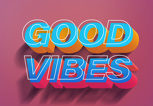 Colorful Vintage Eighties Vibes 3D Text Effect Style Mockup