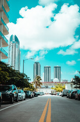modern city street buildings sky blue Miami Florida 