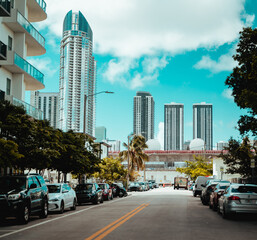 downtown city Miami Florida usa panorama cars street buildings 