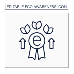 Award line icon. Eco excellence for supporting and protecting the environment. Prize for eco-activism. Eco awareness concept. Isolated vector illustration. Editable stroke