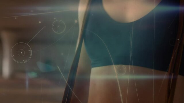 Animation of network of connections over fit woman exercising