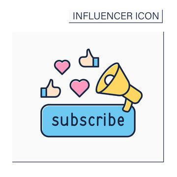 Subscribe color icon. Promoting content for audience. Subscribers preferences. Blogging concept. Isolated vector illustration