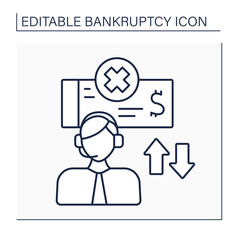 Auction line icon. Selling equipment and assets. Exchange equipment on money. Saving from bankruptcy. Economy collapsed. Bankruptcy concept. Isolated vector illustration. Editable stroke