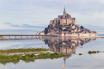 Le Mont Saint-Michel in the bay in Normandy