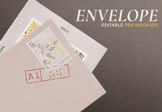 Postage Envelope Mockup with Stamp