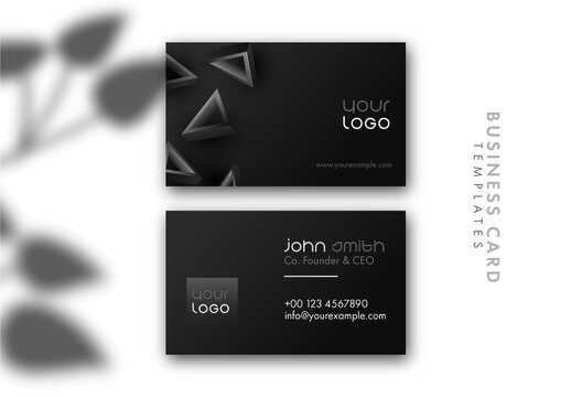 Black Color Business Card Layout with Triangle Elements